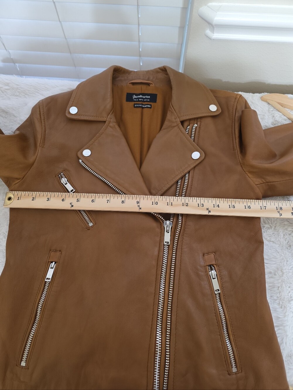Spanish Genuine Sheep Leather Double Zip Moto Biker Jacket Brown - Picture 12 of 14
